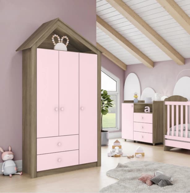 Roupeiro Henn Casinha (rustico/rosa)